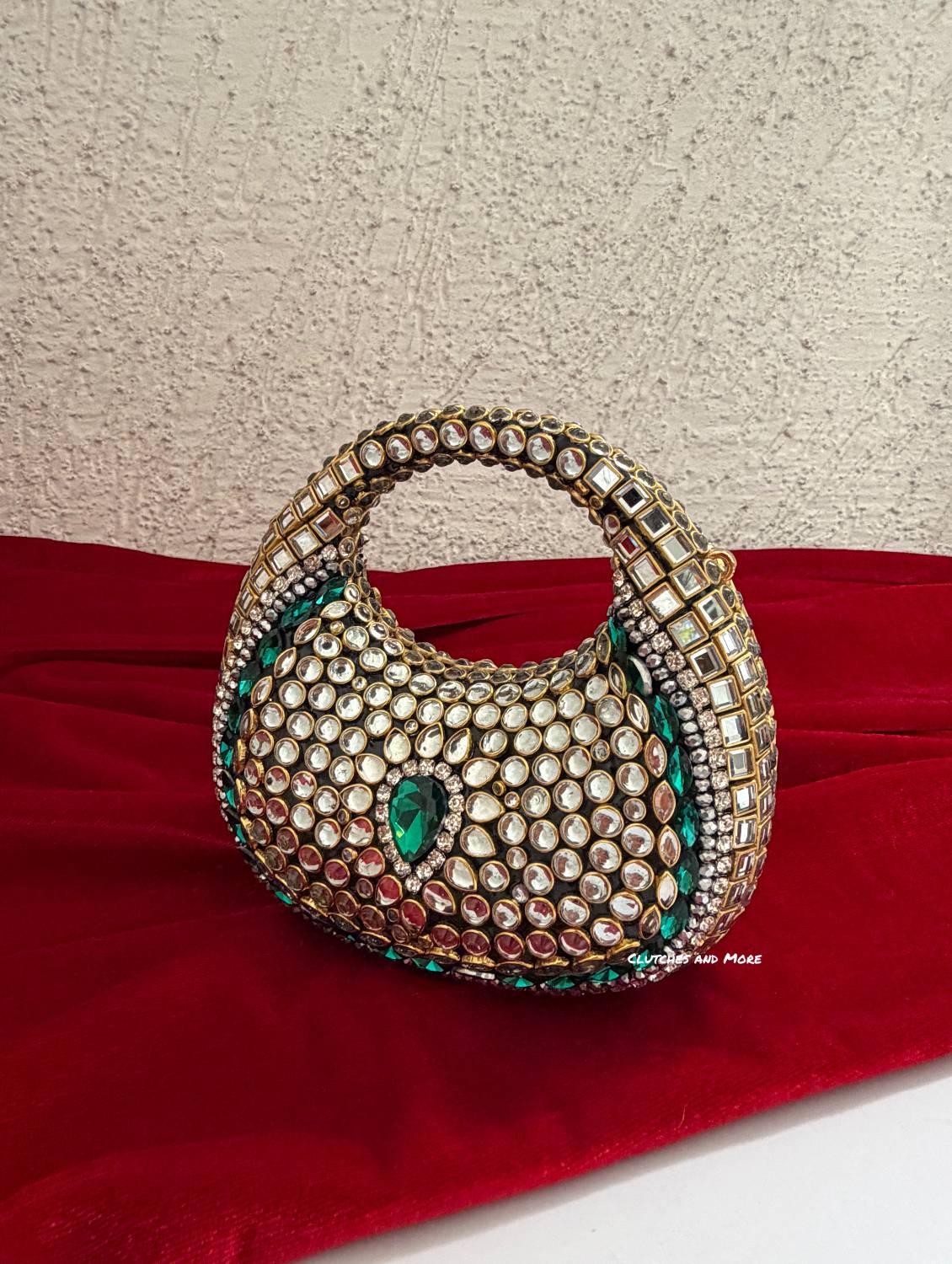 Kiana Kundan Clutch Mini Green Gold