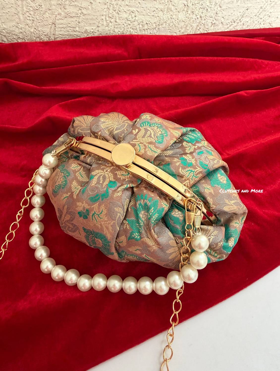 Banarsi Batua Bag Grey Blue Floral