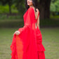 Red Georgette Pre Draped Saree by Dorie