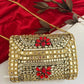 Kashish Kundan Brass Clutch Gold Red