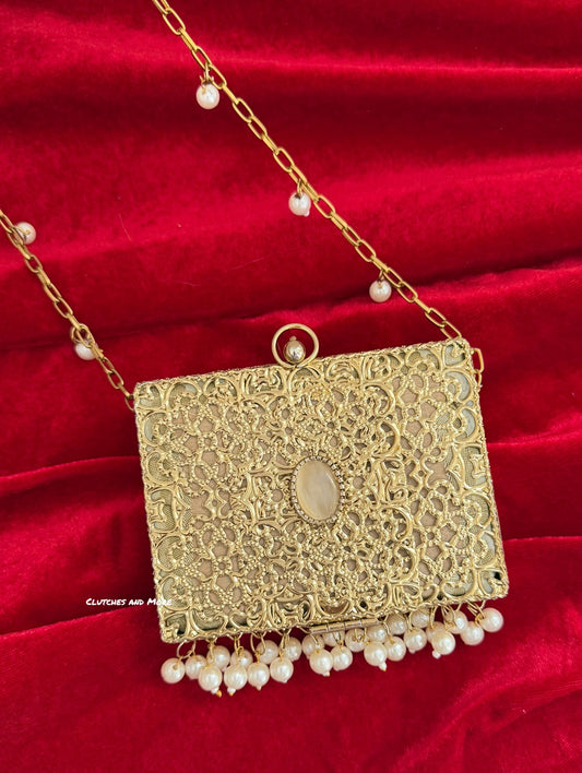 Mumtaz Mini Metal Jaal Bag Gold
