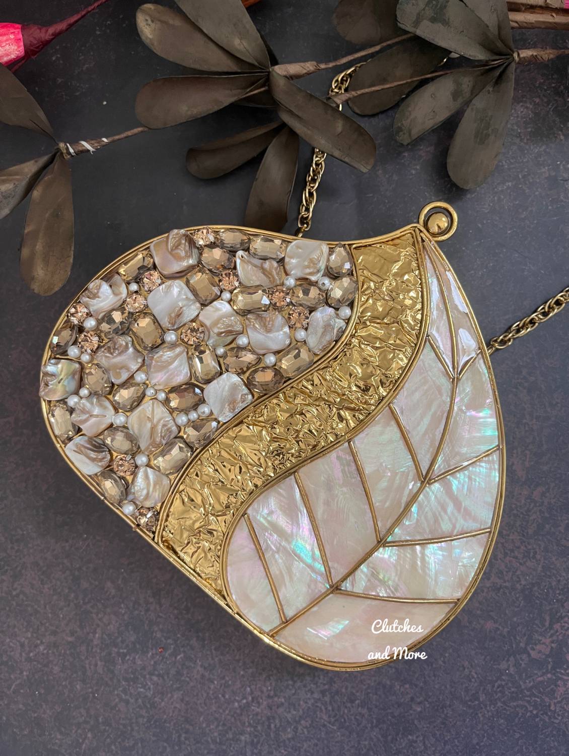 Mother Of Pearl Leaf Clutch