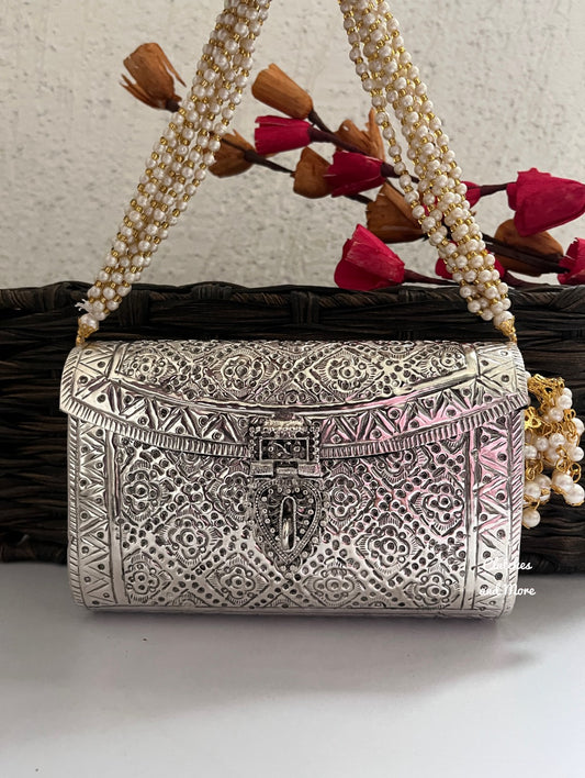 Silver Brass Clutch with Pearl Handle