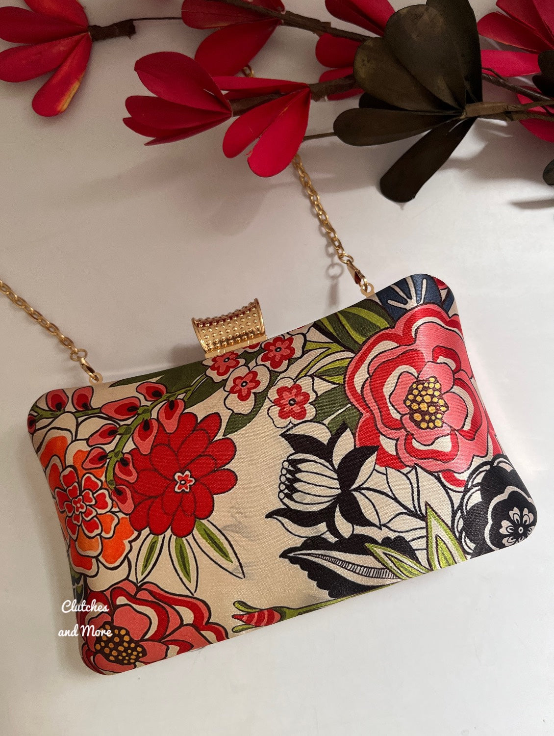 Poppy Beige Multi Floral Clutch