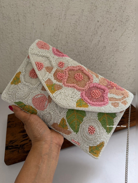 White Multicoloured Envelope Bag