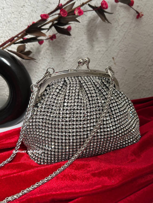 Rhinestone Silver Batua Bag