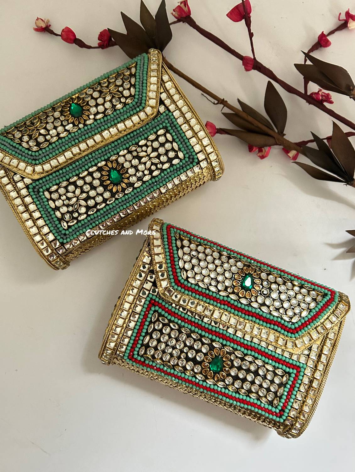 Kasika Kundan Brass Clutch Multicolored
