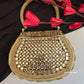 Mehnaaz Kundan Brass Clutch Green Gold White