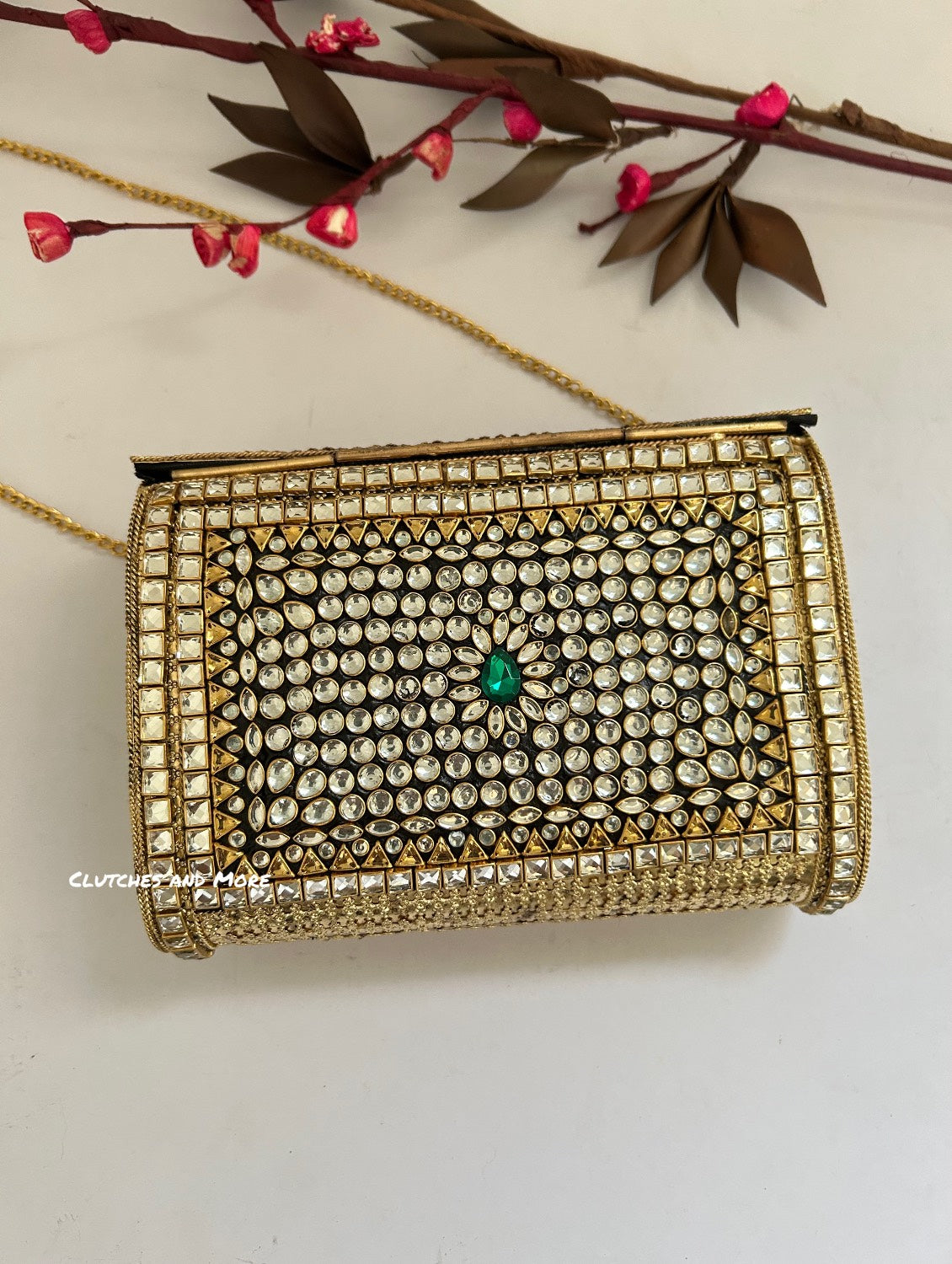 Kasika Kundan Brass Clutch Multicolored