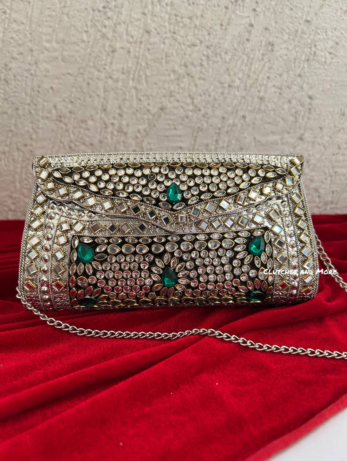 Kasika Kundan Brass Clutch Silver