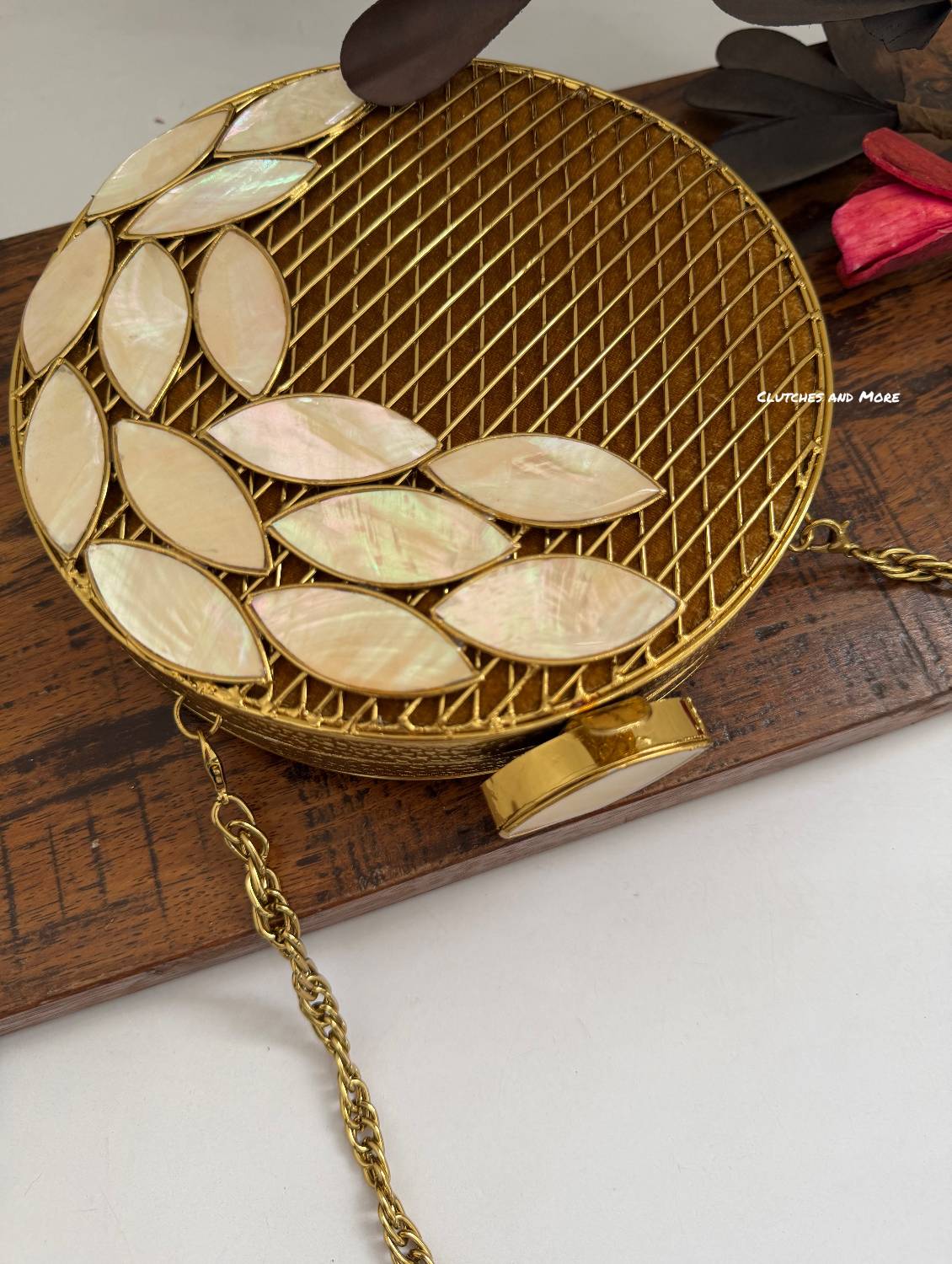 Mother of pearl Luxury Clutch Gold