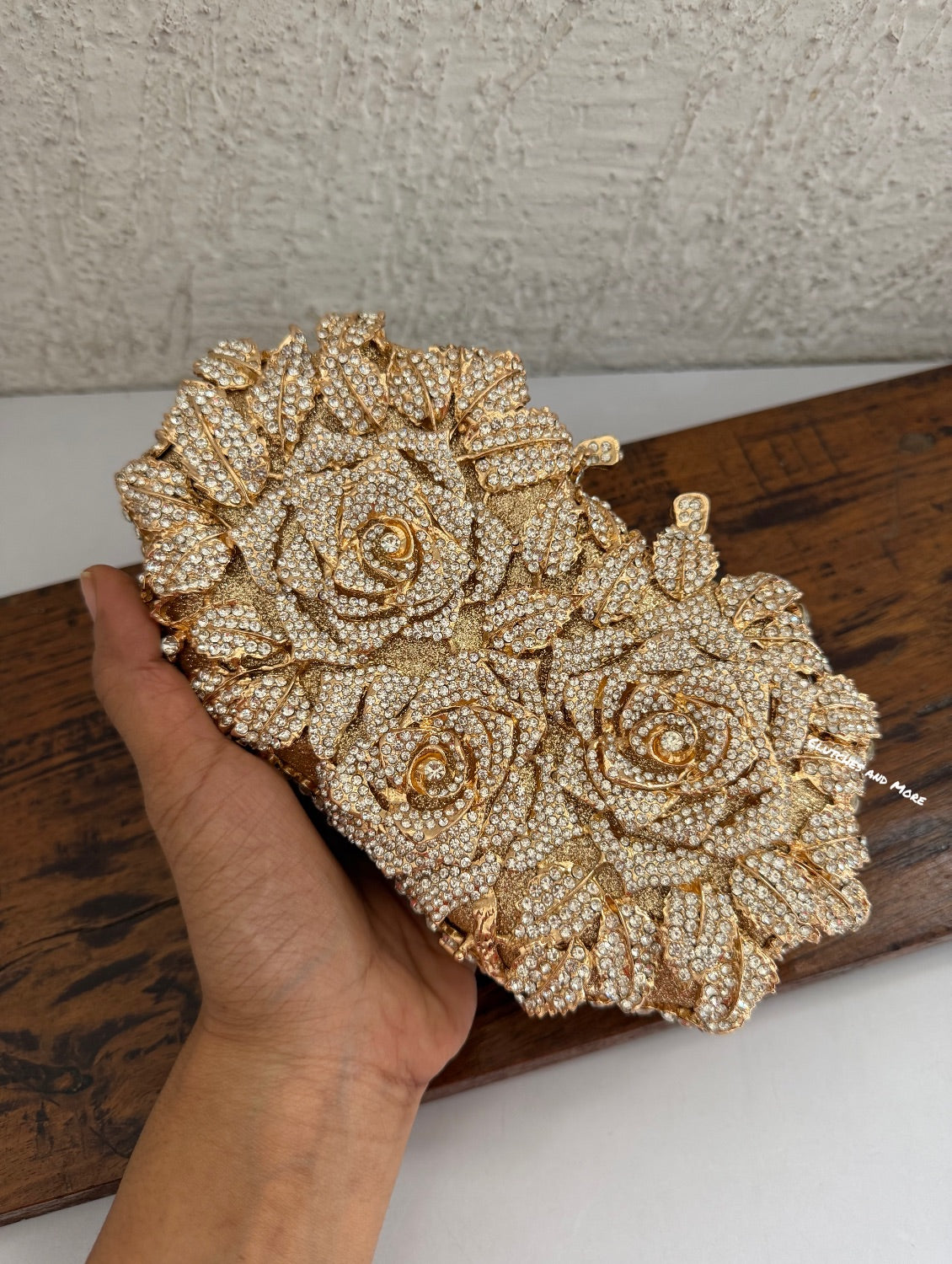 Premium Crystal Gold Rose Clutch