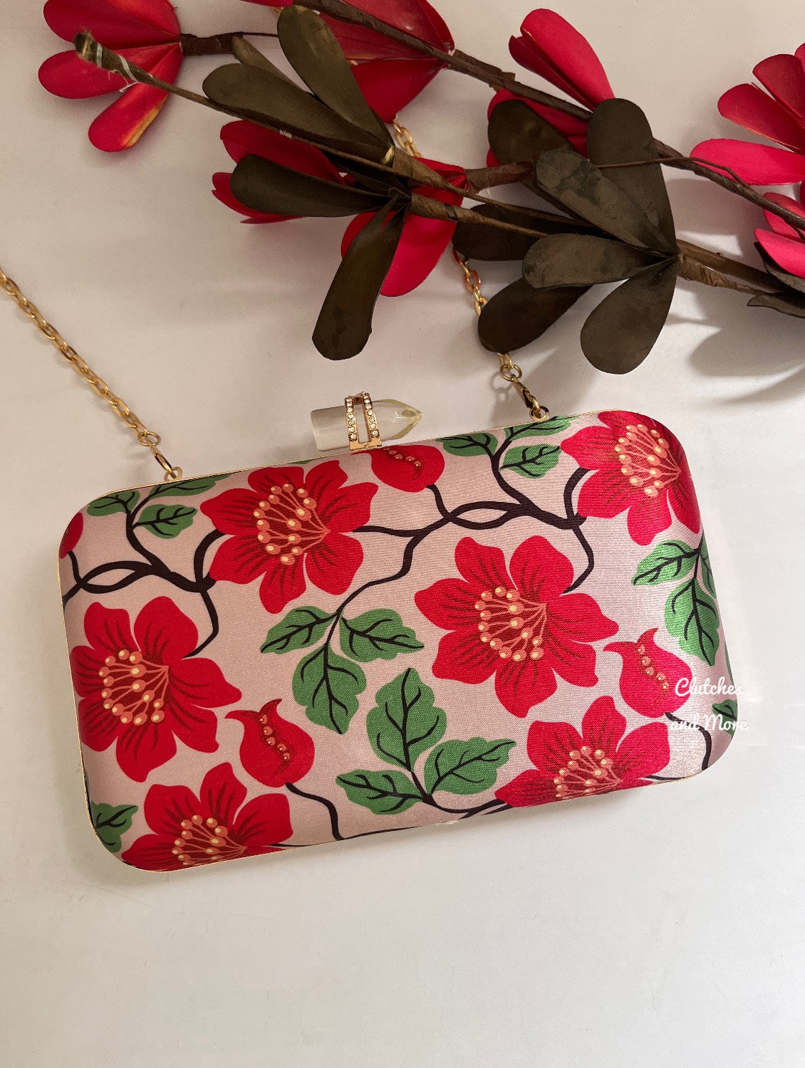 Poppy Red and Grey Floral Clutch