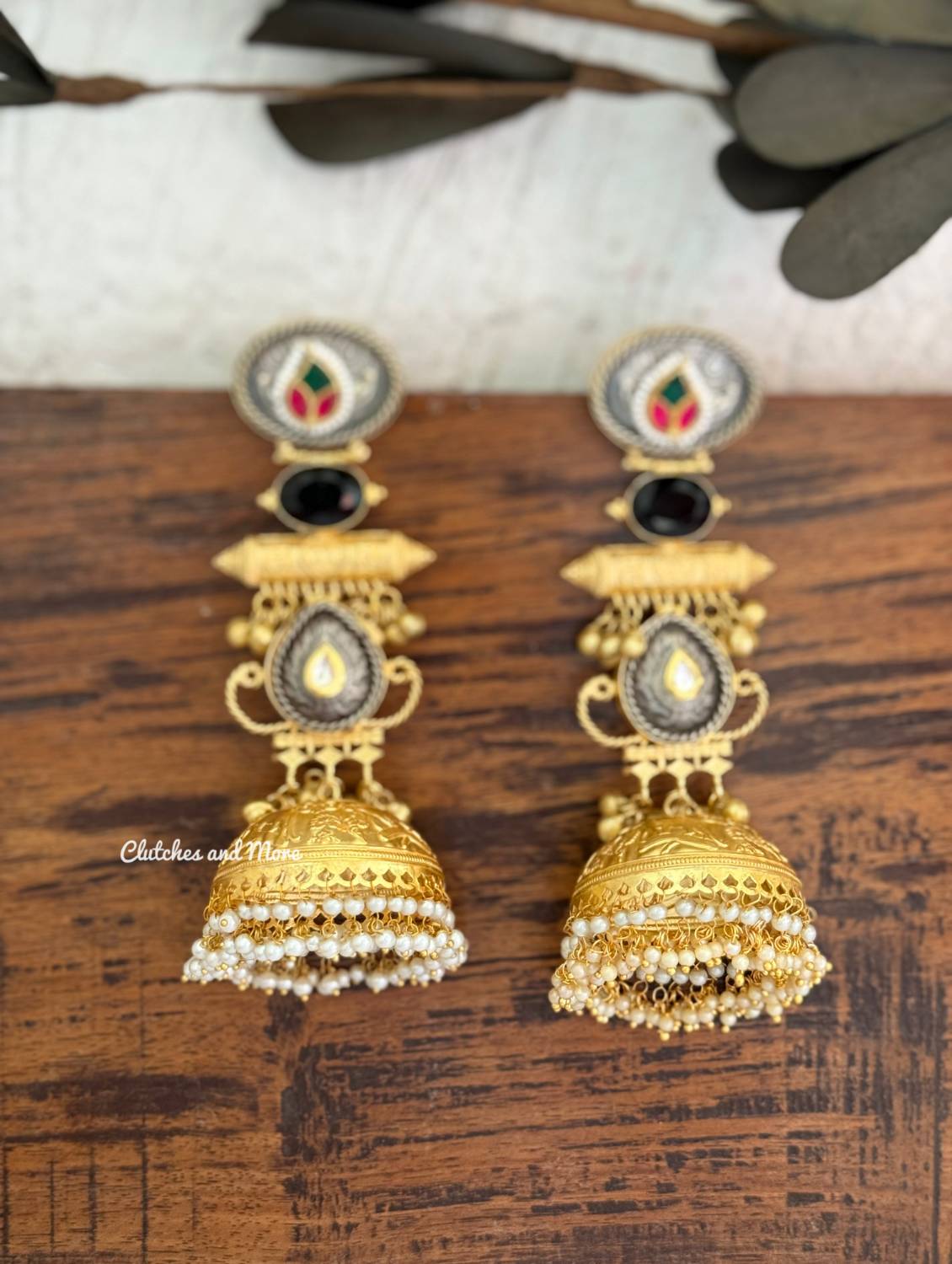Aishani Gold Silver Kashmiri Jhumka