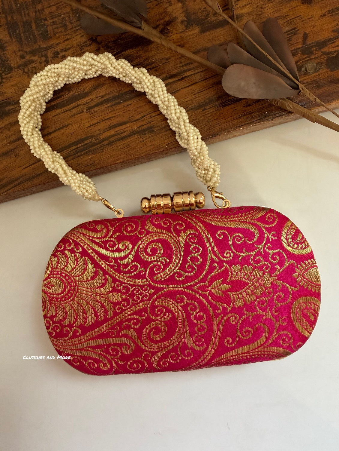 Adaa Banarsi Clutch Magenta Pink