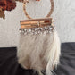 Feather Box Clutch White Beige