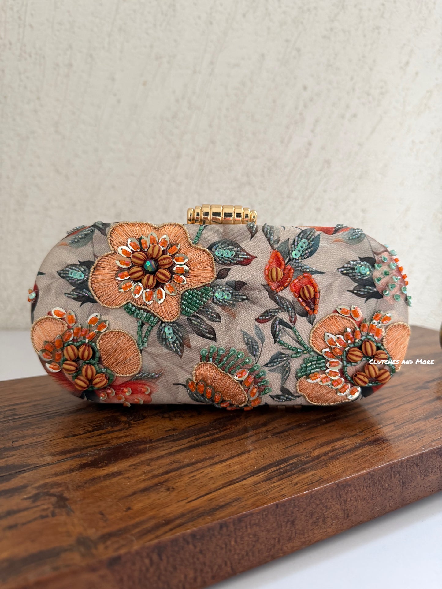 Poppy Floral Capsule Clutch Peach Green Multicoloured