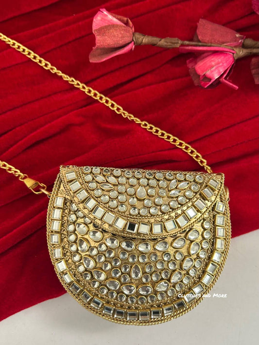 Kasika Kundan Brass Mini Clutch Gold