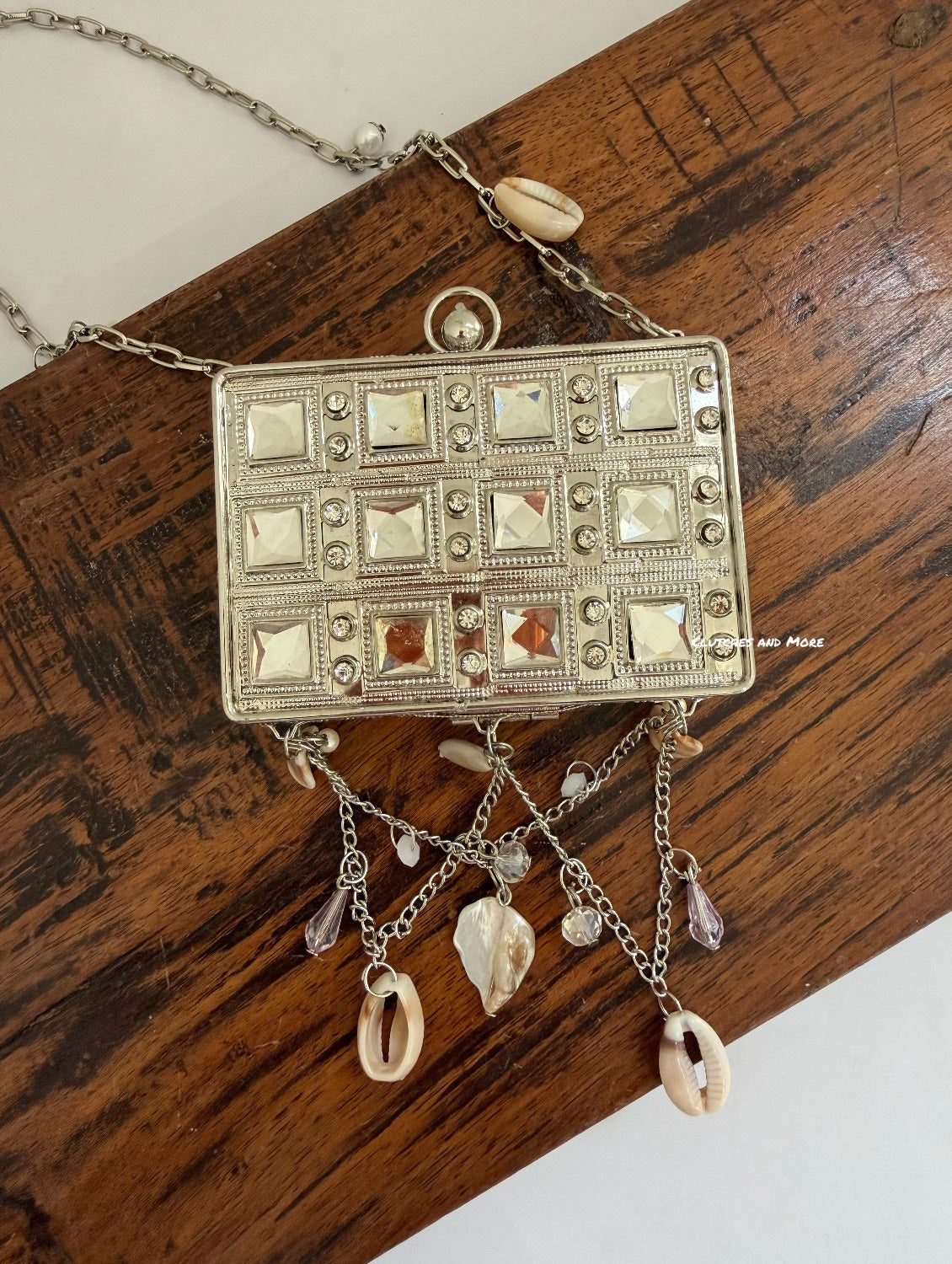 Mini MOP Brass Clutch Square Silver