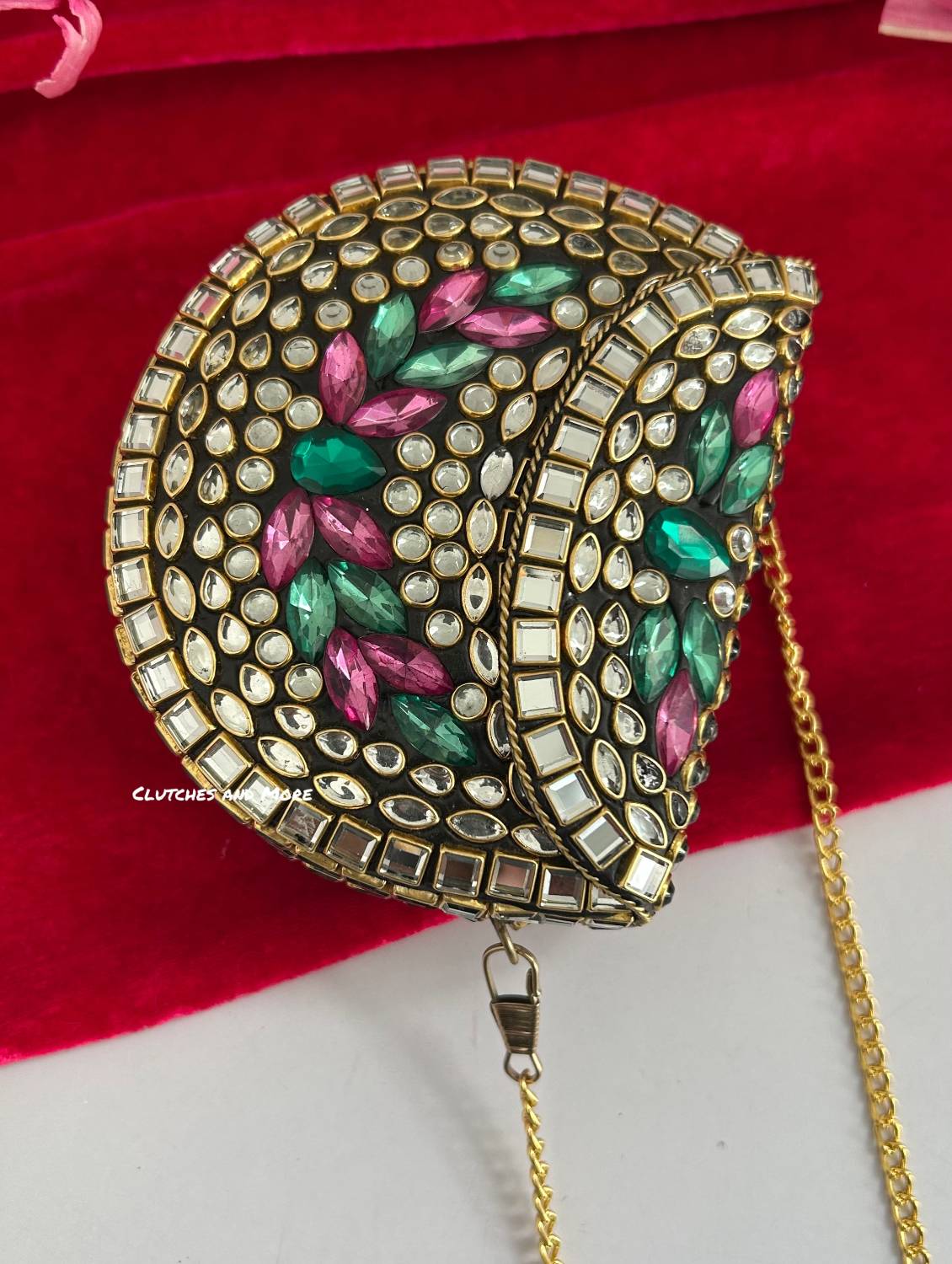 Kasika Kundan Brass Mini Clutch Multicolored