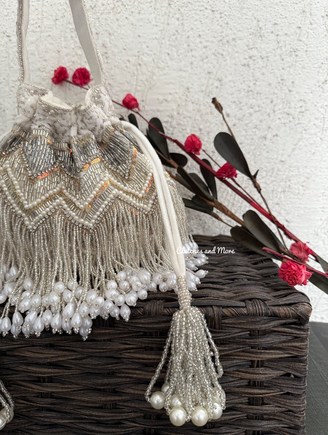 Premium Jhumka Potli White Silver