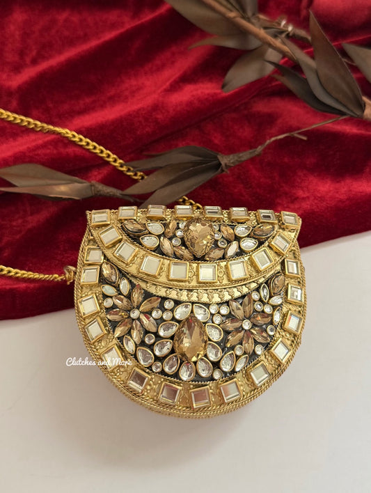 Kashish Kundan Brass Clutch Mini Gold
