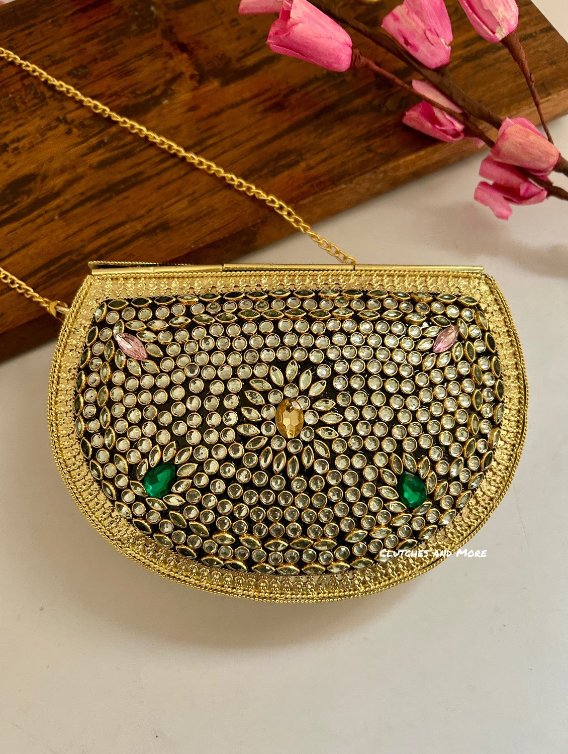 Kasika Kundan Brass Clutch Multicolored