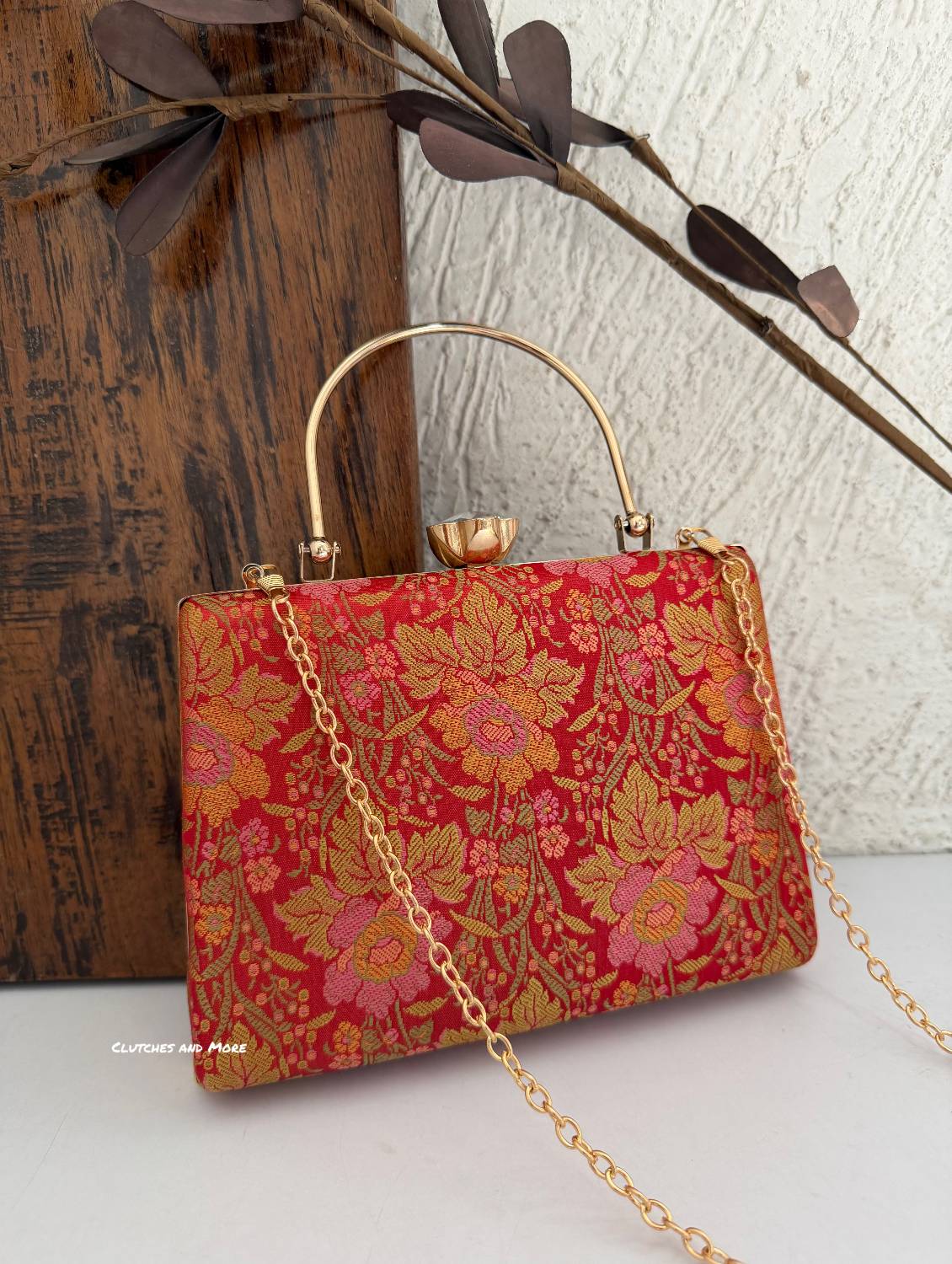 Hoor Banarsi Clutch Red Floral
