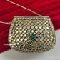 Kasika Kundan Brass Clutch Mini Silver Green