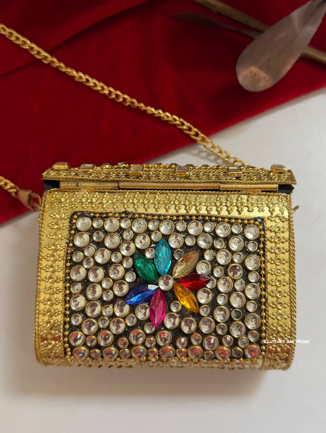 Kasika Kundan Brass Clutch Mini Multicolored