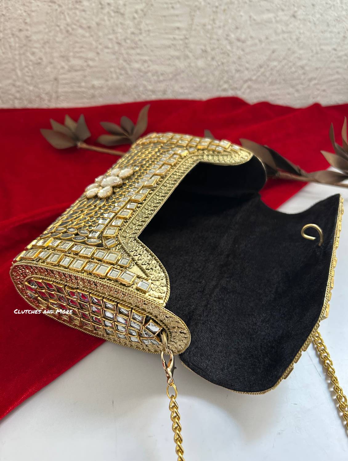 Kashish Kundan Brass Clutch Nude