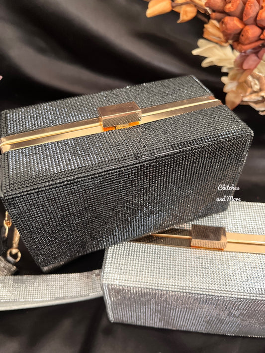 Rhinestone Box clutch Black