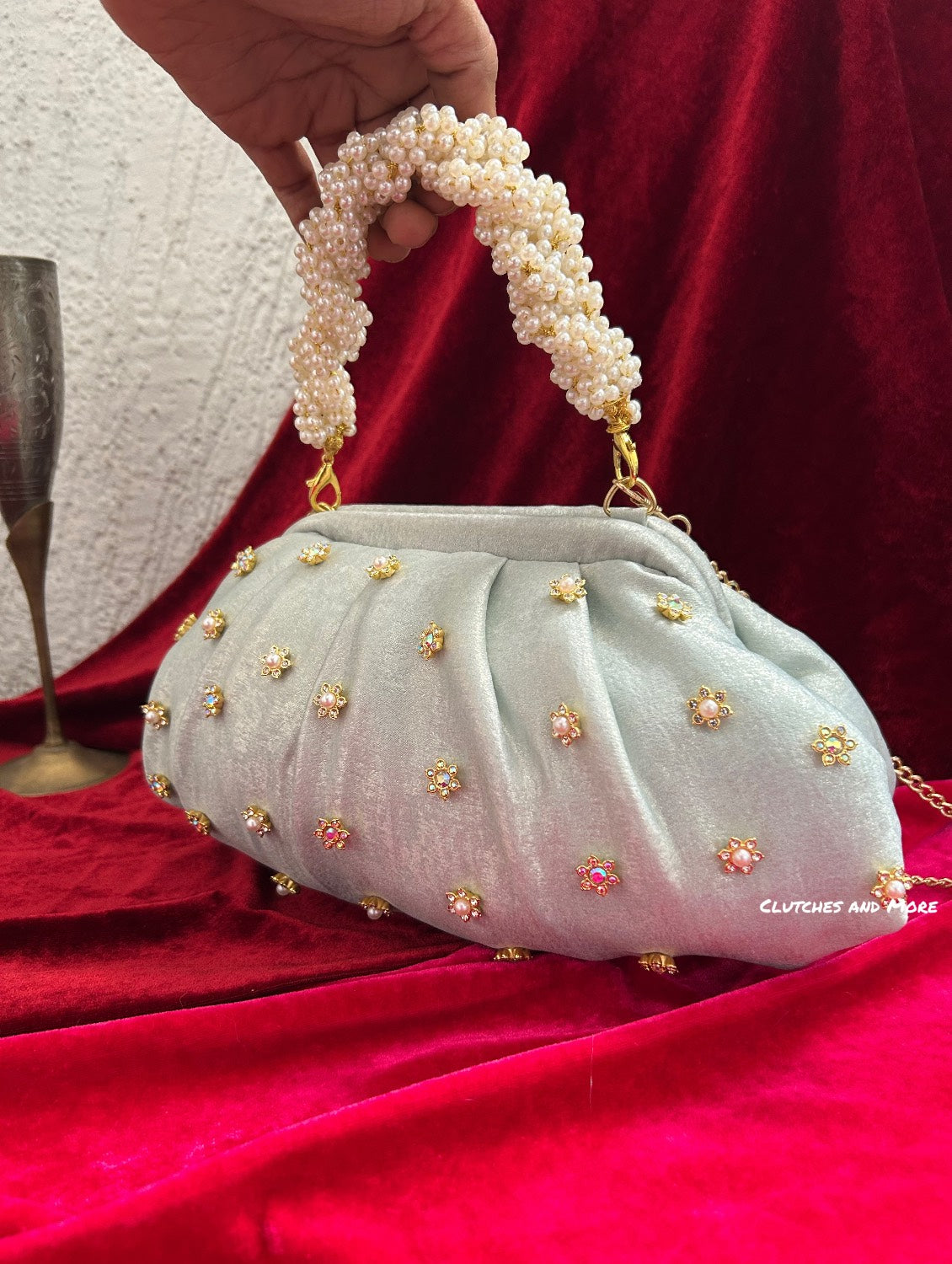 Kundan Batua Bag Light Blue