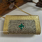 Kasika Kundan Brass Clutch Gold Green