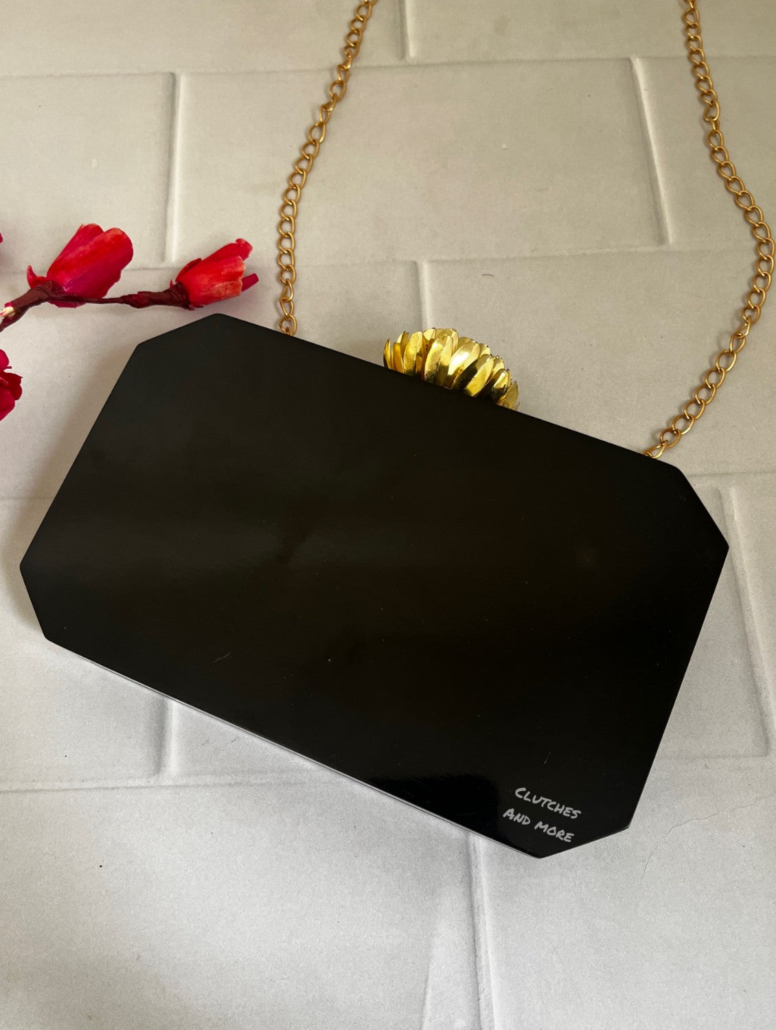 Stone Embedded octagon clutch Black