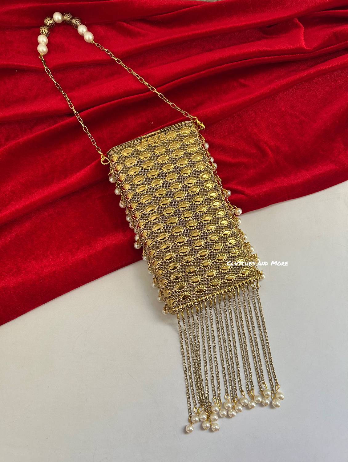 Brass Mother of Pearl Mobile Bag Gold