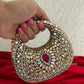 Kiana Kundan Clutch Mini Red Gold