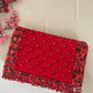 Stone Studded Red Flap Clutch Bag