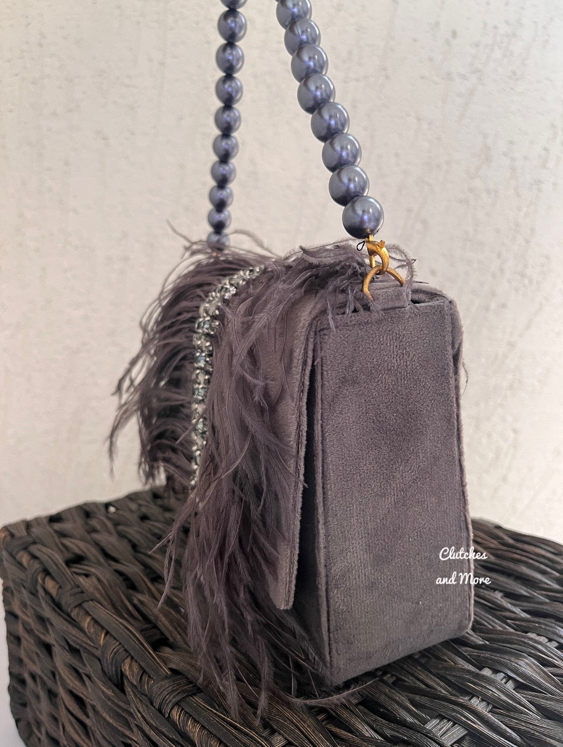 Feather Flap Bag Grey