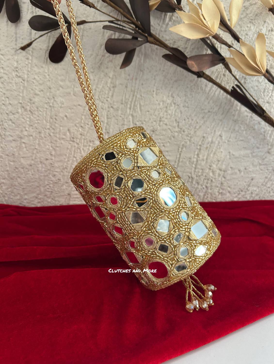 Cylindrical Mirror Bag Gold