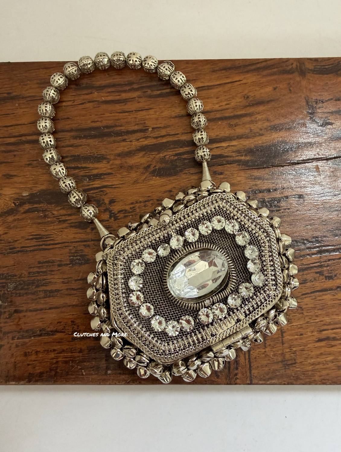 Mini Metal Hexagon Ghunghroo Bag Silver