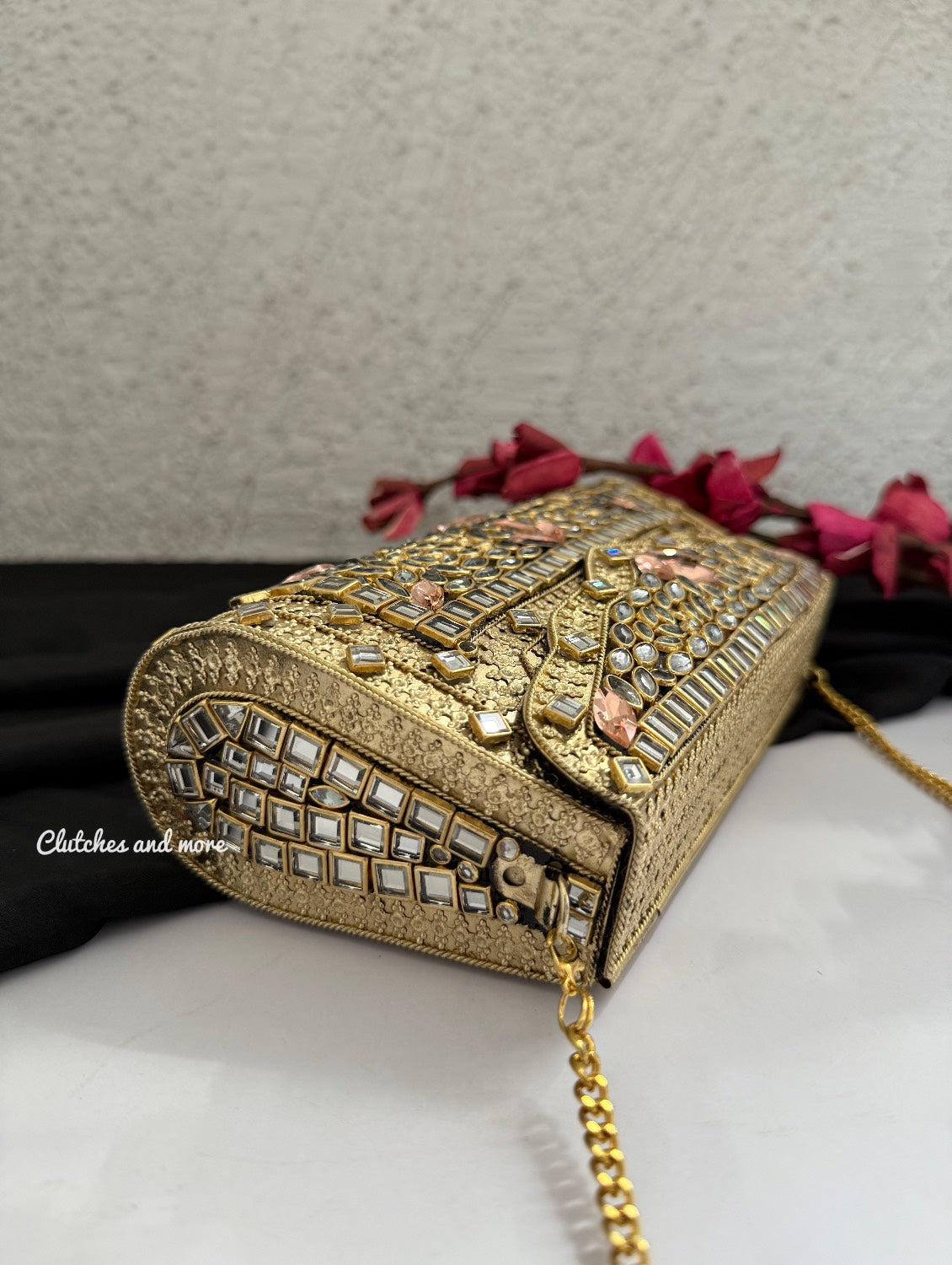 Kasika Kundan Brass Clutch Gold Rose Gold