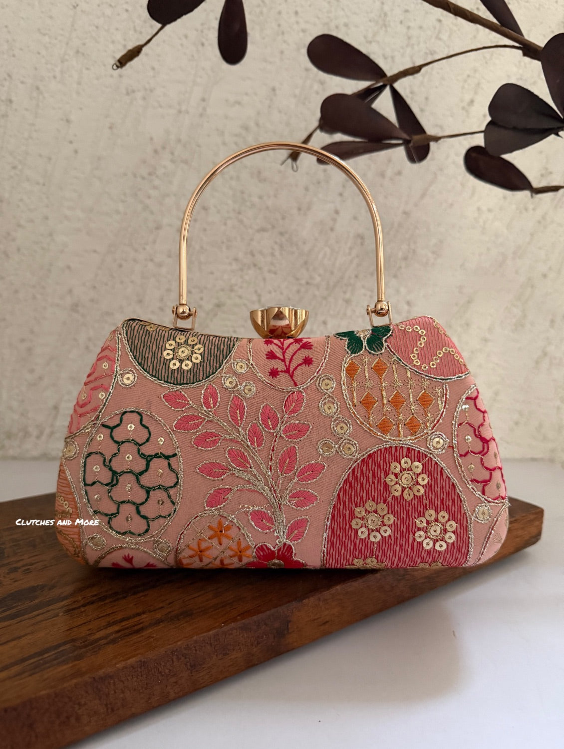 Lakhnawi Chikankari Box Clutch Peach