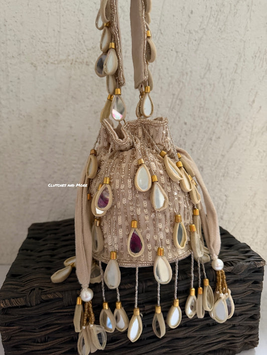 Premium Mirror Potli Ivory