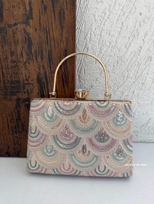 Rainbow Chikankari Bag Light Peach