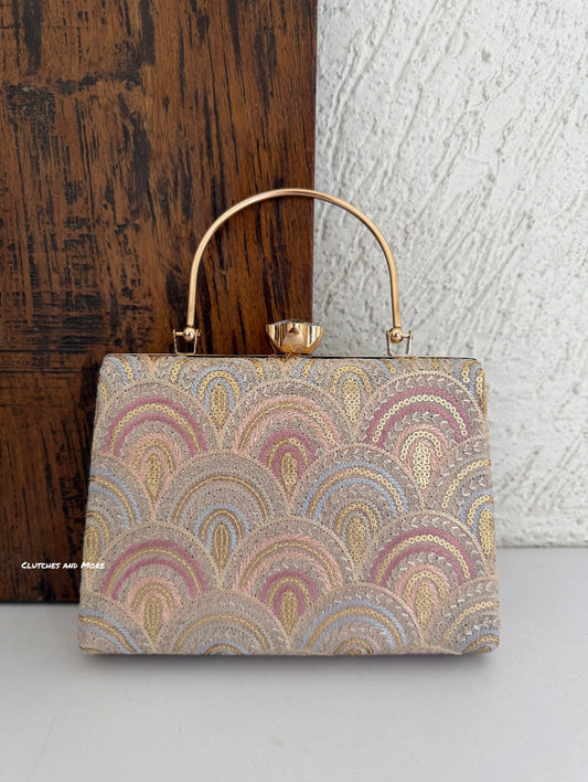 Rainbow Chikankari Bag Peach