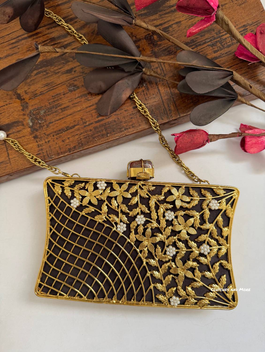 Amaira Mother of Pearl luxury clutch Gold