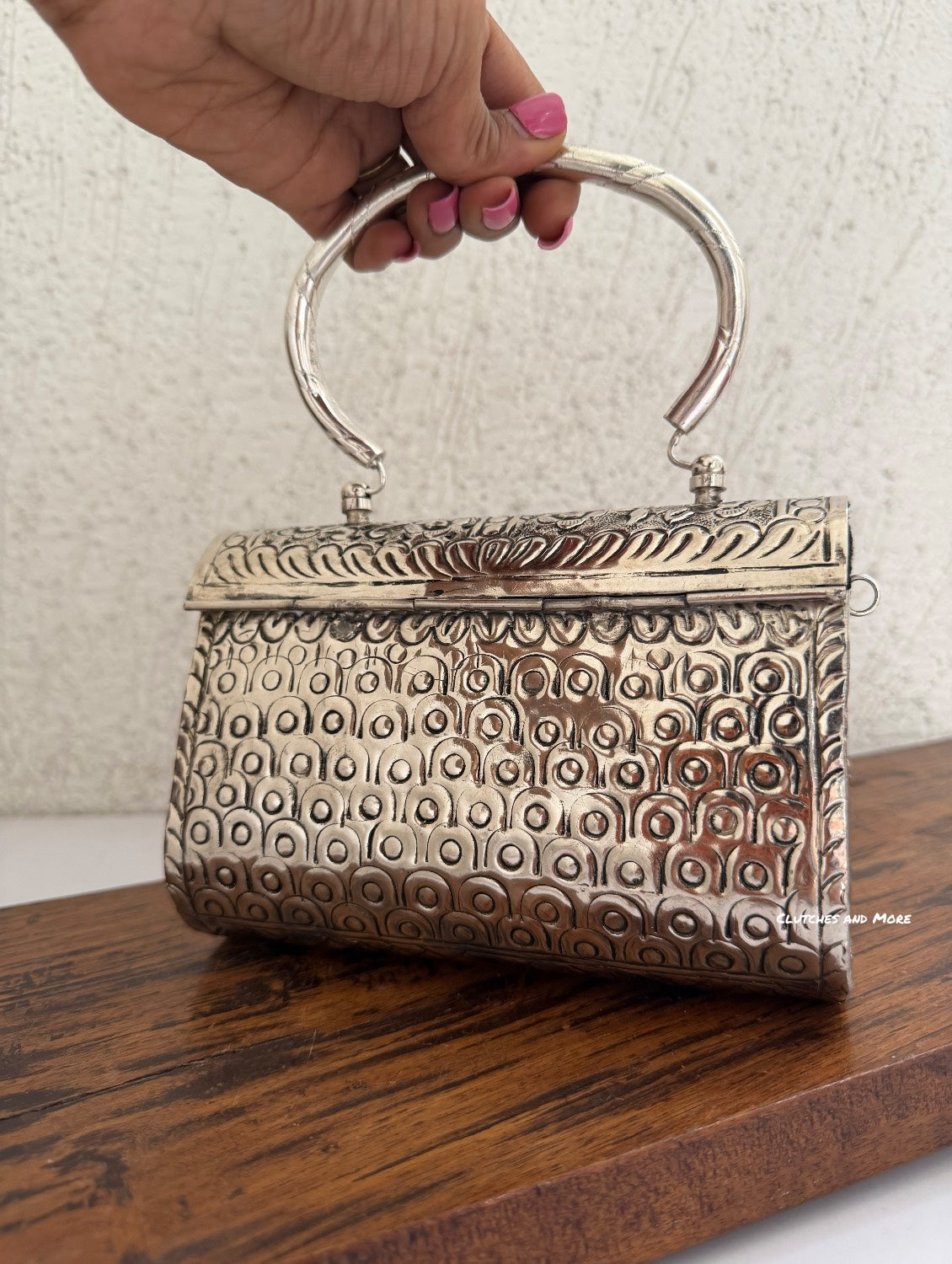 Brass Silver clutch with handle