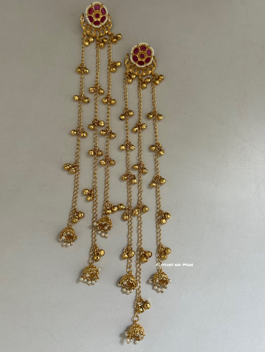 Sargam Long Ghunghroo Earrings Pink