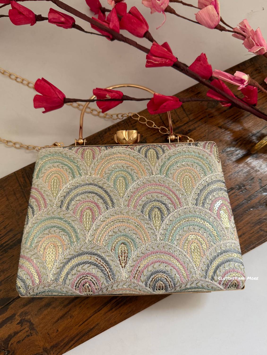 Rainbow Chikankari Bag White